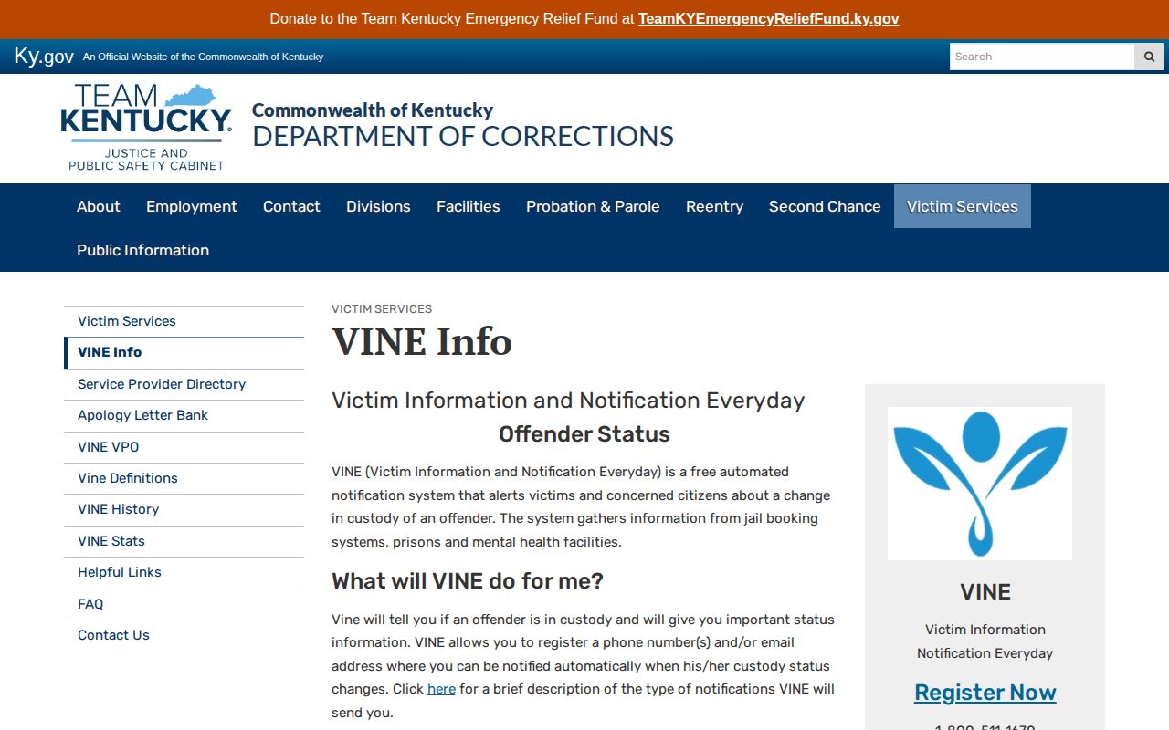 Kentucky VINE custody information for Owen County arrest checks
