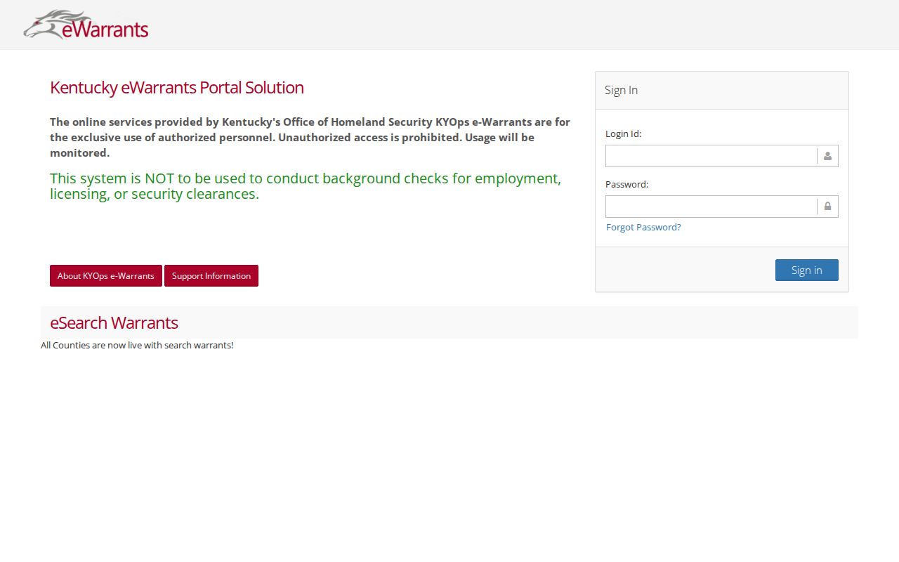 Restricted Kentucky eWarrants portal for Owen County warrant status context