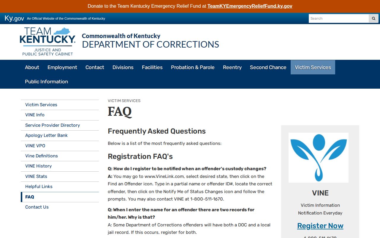 Kentucky VINE Notify Me instructions for Owen County custody alerts